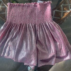 QUEEN OF SPARKLES Women's Glitter High Waist Flutter Shorts PINK Size XS